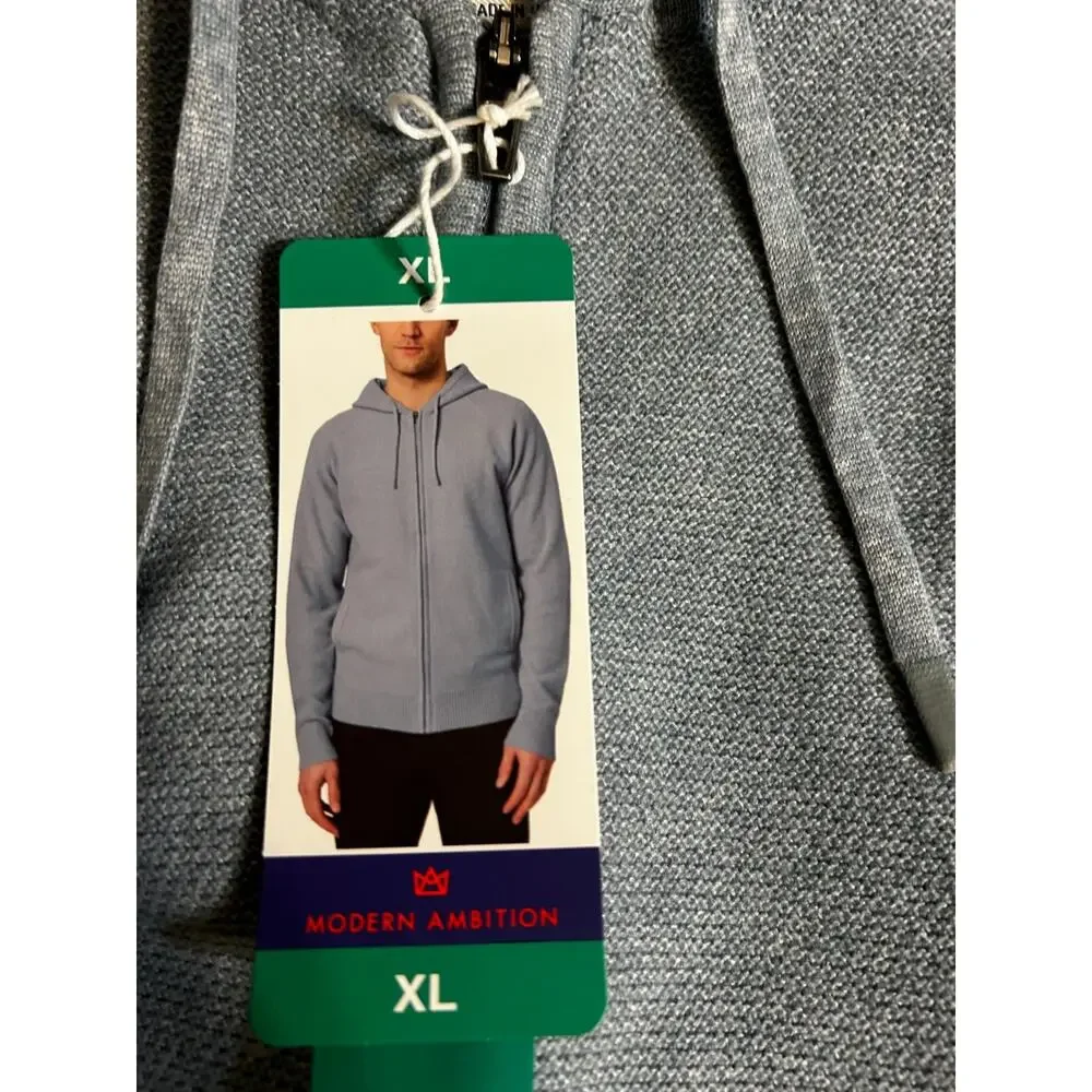 Modern Ambition Men's Full Zip Hooded Sweater Blue XL
